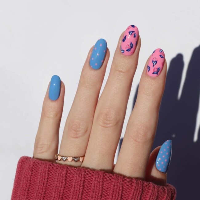 30 Hot Spring Nail Colors in 2022 — Blue and Pink Nails