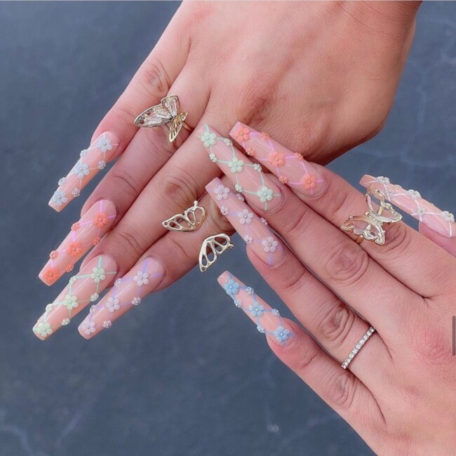 70+ Nail Art Designs Will Make You Want To Try ASAP — 3D Flower Pastel Acrylic Nail Art