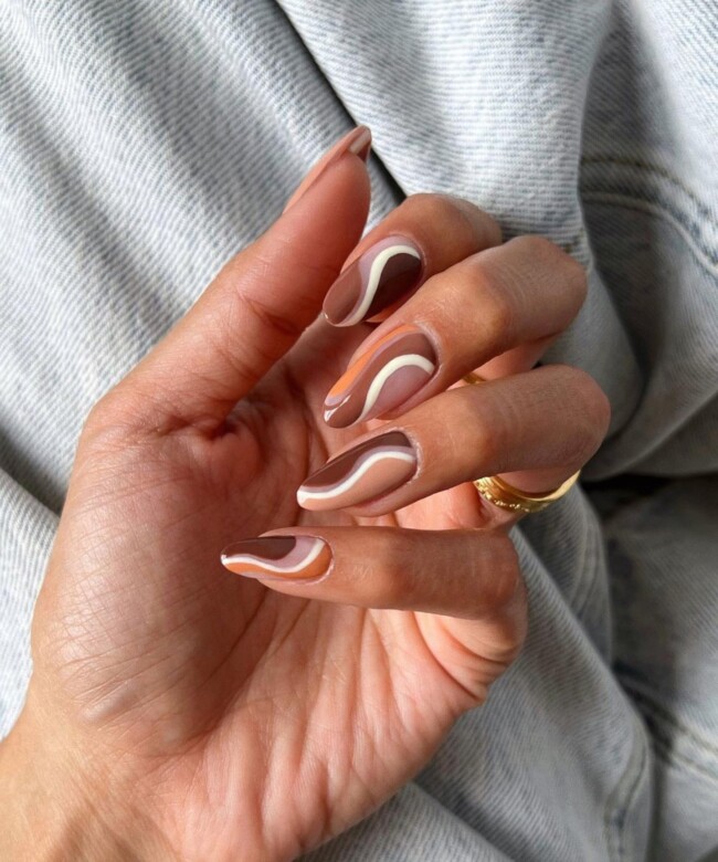 70+ Nail Art Designs Will Make You Want To Try ASAP — Shades of Brown Swirl Nails