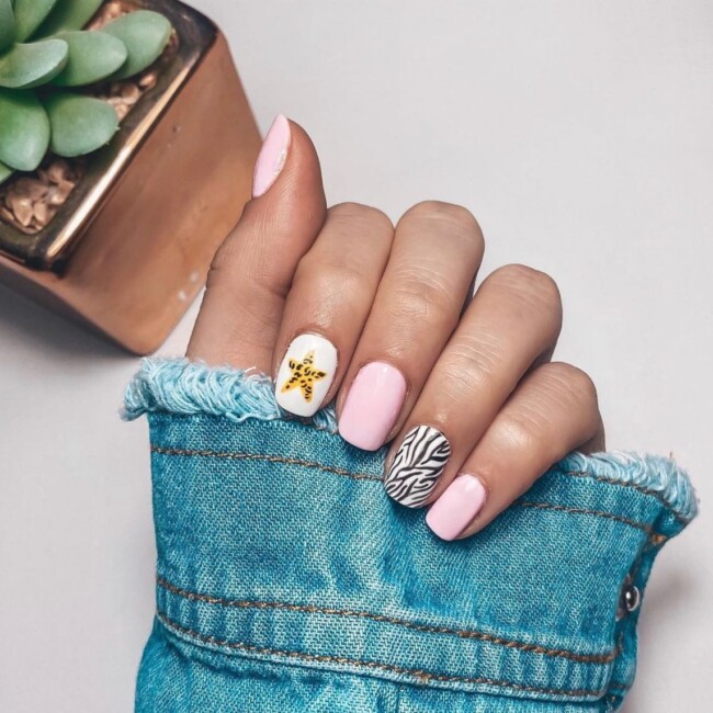 70+ Nail Art Designs Will Make You Want To Try ASAP — Star and Zebra Nail Art