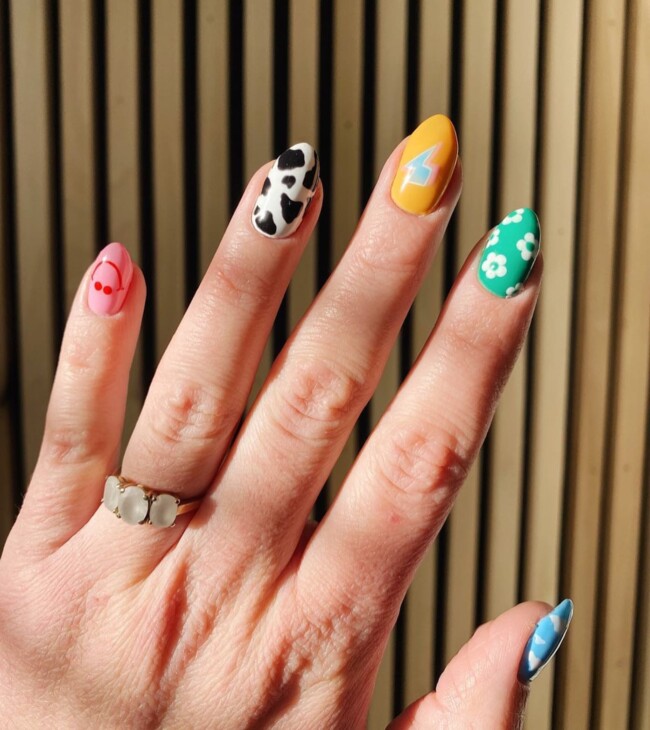 70+ Nail Art Designs Will Make You Want To Try ASAP — Cow Print, Lightning and Flower Nail Art