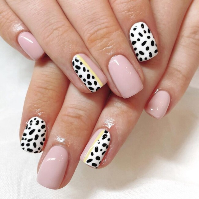 70+ Nail Art Designs Will Make You Want To Try ASAP — Dalmatian and Pink Short Nails