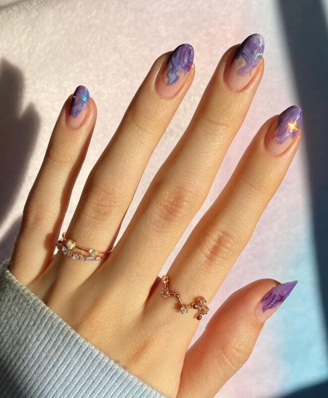 70+ Nail Art Designs Will Make You Want To Try ASAP — Marble French Tip Nail Art