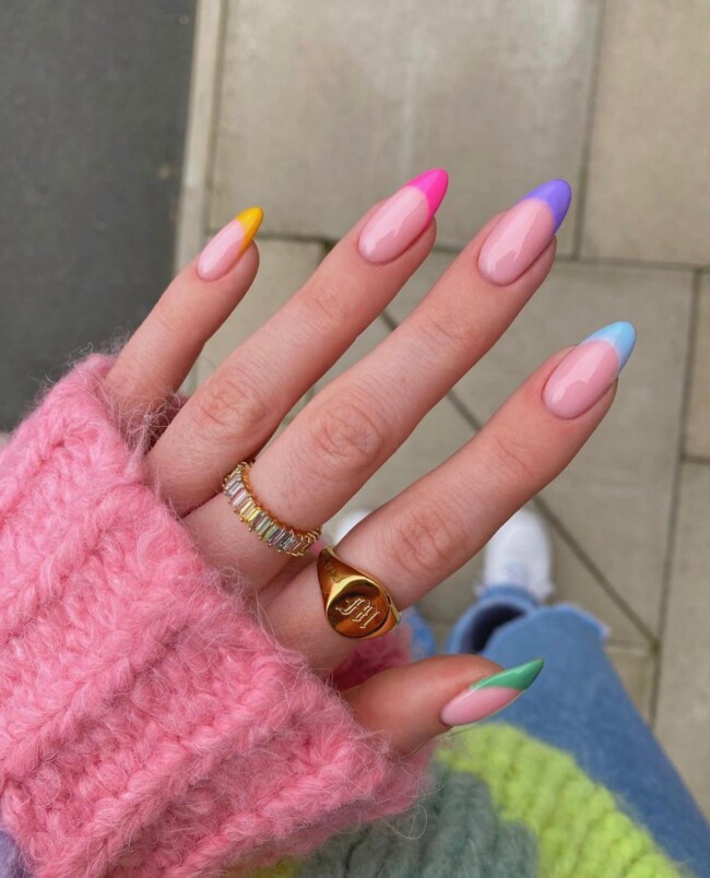 40 Cute Summer Nails for 2022 — Multi-Colored French Tip Nails