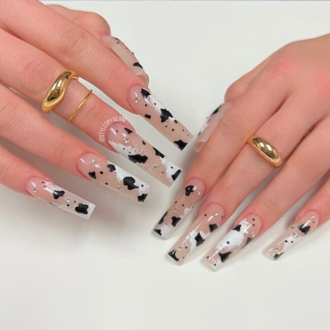 70+ Nail Art Designs Will Make You Want To Try ASAP — Acrylic Cow Print Long Nail Art