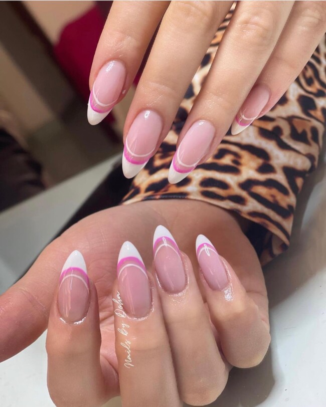 70+ Nail Art Designs Will Make You Want To Try ASAP — Pink and White Triple French Nails