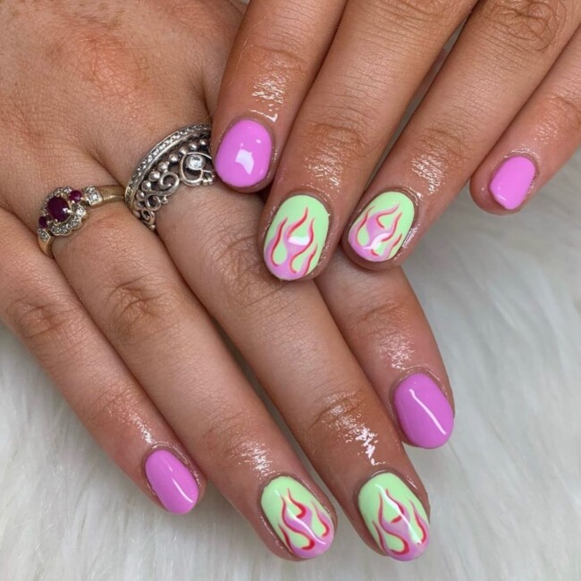 40 Cute Summer Nails for 2022 — Pink Hot Flame Tip Nails