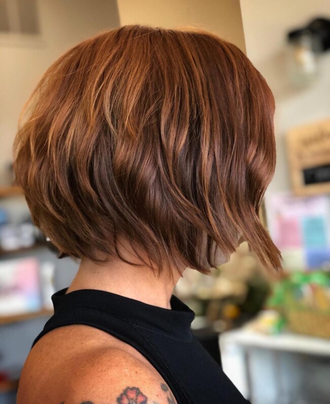 30 Layered Bob Haircuts & Hairstyles — Caramel Brown Layered Cut Hairstyle