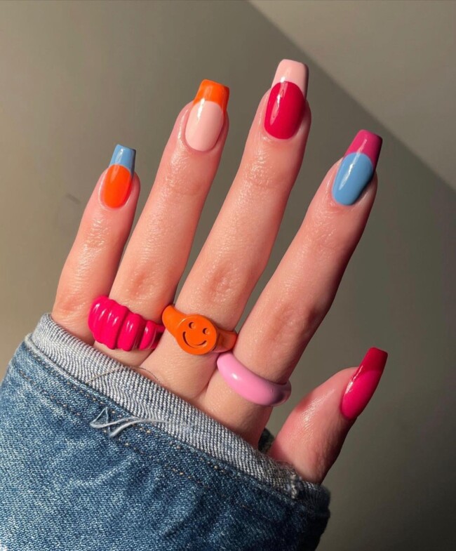 40 Cute Summer Nails for 2022 — Bright Colors French Tip Nails