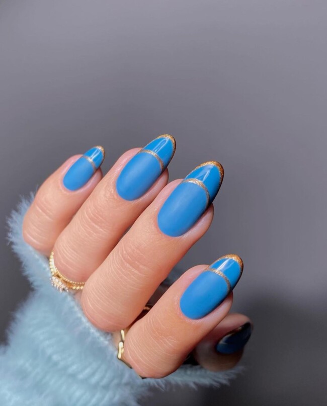 40 Cute Summer Nails for 2022 — Glitter Double French Blue Nail Art