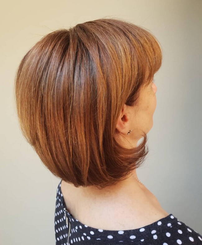 30 Layered Bob Haircuts & Hairstyles — Red Copper Layered Cut with Fringe