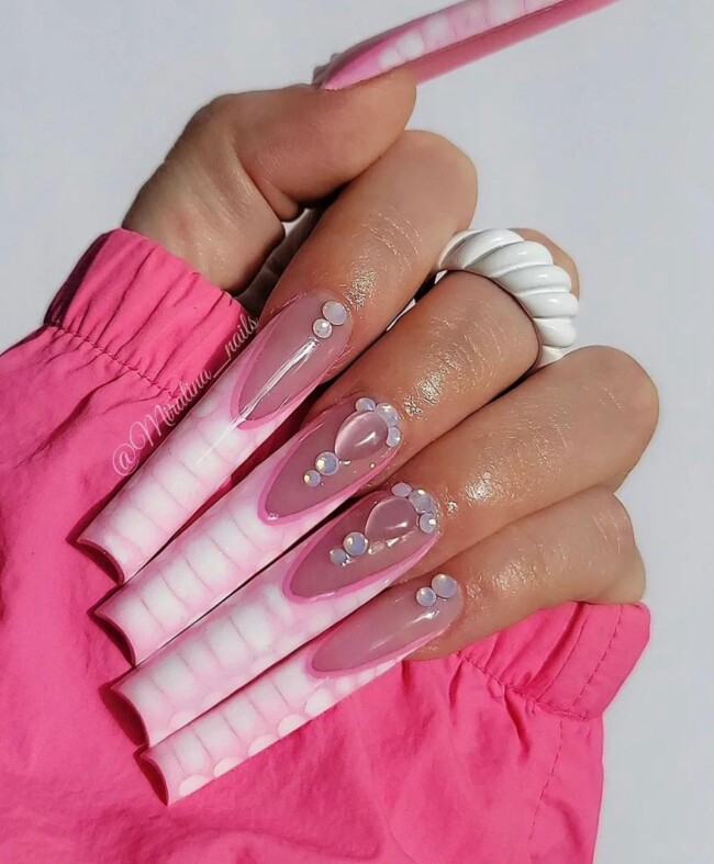 70+ Nail Art Designs Will Make You Want To Try ASAP — Pink Snake Print French Long Nails