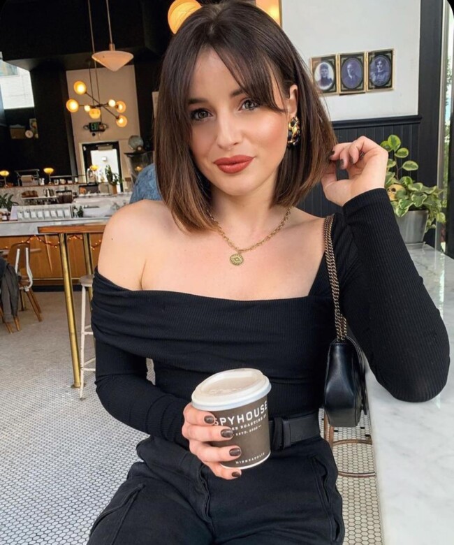 50 Cutest Bob with Bangs Ideas — Dark Brown Hair Bob with Curtain Bangs