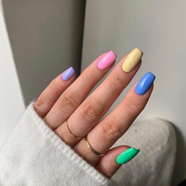 60+ Cute Easter Nail Art Designs — Mixed Pastel Nail Colors