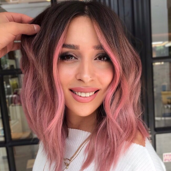 55 Gorgeous Hairstyles for Medium Length Hair — Dark Pink Balayage Lob Hairstyle