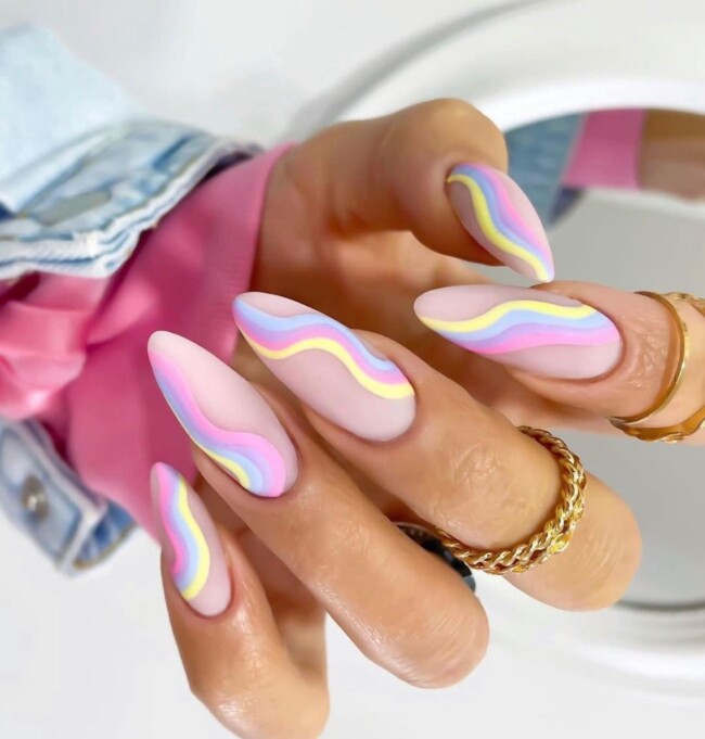 60+ Cute Easter Nail Art Designs — Pastel Swirl Almond Nail Art