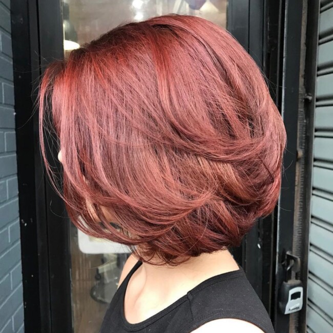 30 Layered Bob Haircuts & Hairstyles — Copper Red Layered Bob