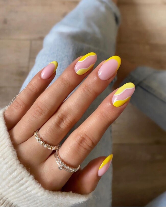 60+ Cute Easter Nail Art Designs — Yellow French Tip & Abstract Nails