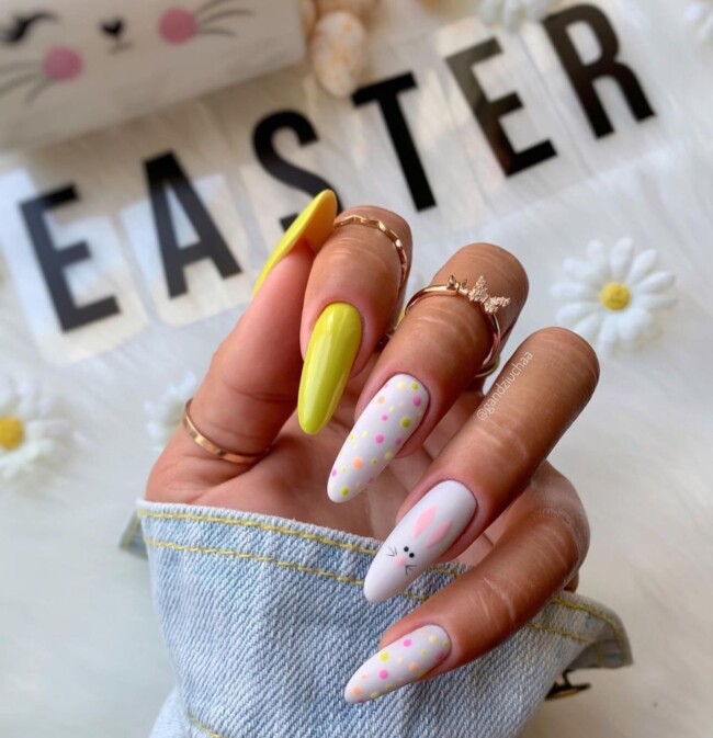 60+ Cute Easter Nail Art Designs — Bunny & Pastel Polka Dot Nail Art