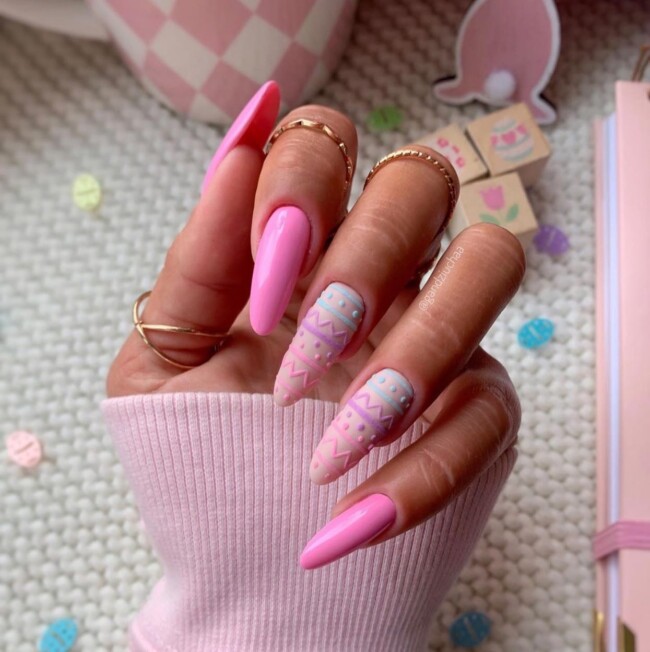 60+ Cute Easter Nail Art Designs — Embossed Pastel Almond Nails