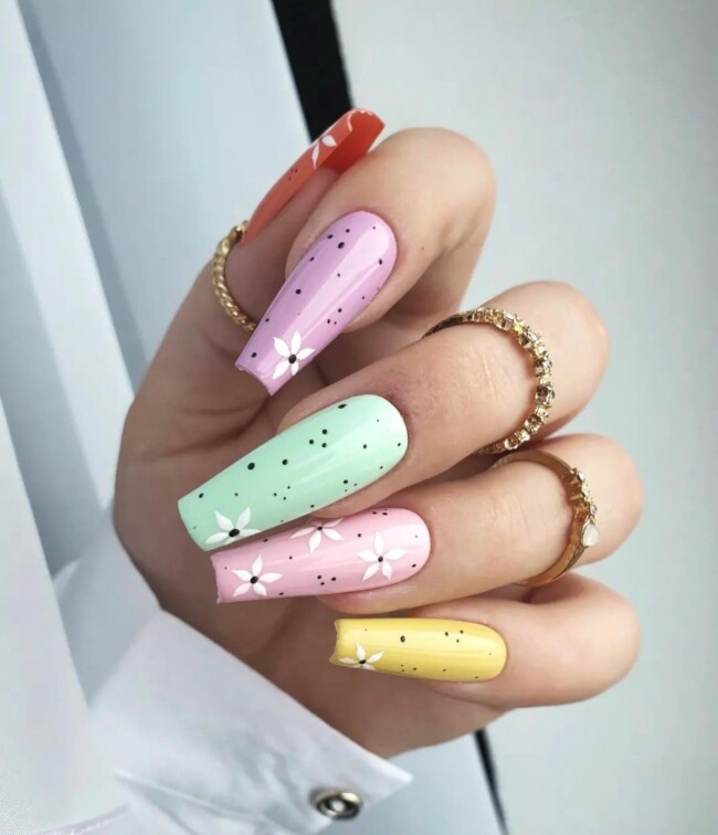 60+ Cute Easter Nail Art Designs — Eggshell Pastel Coffin-Shaped Nails