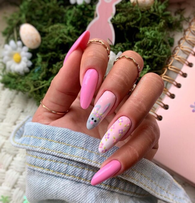 60+ Cute Easter Nail Art Designs — Bunny and Flower Pink Nails