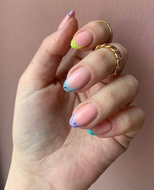 60+ Cute Easter Nail Art Designs — Mixed Pastel Eggshell French Tip Nails