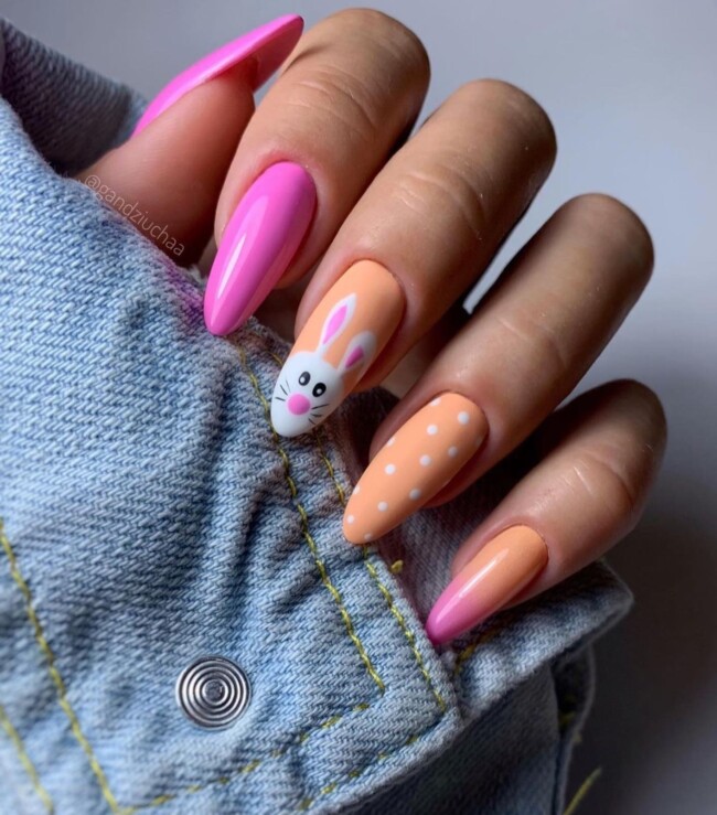 60+ Cute Easter Nail Art Designs — Bunny Pink and Peach Nails