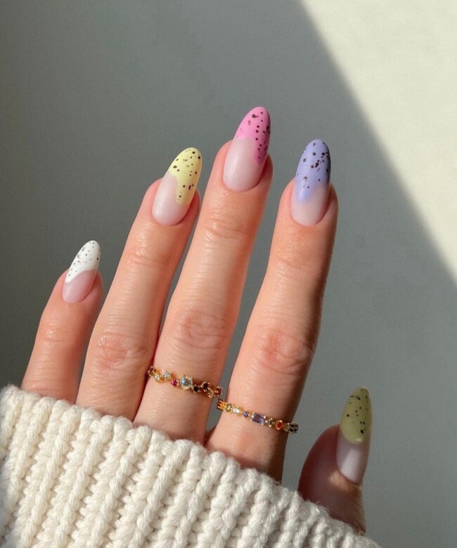 60+ Cute Easter Nail Art Designs — Speckled Egg Abstract French Tip Nails