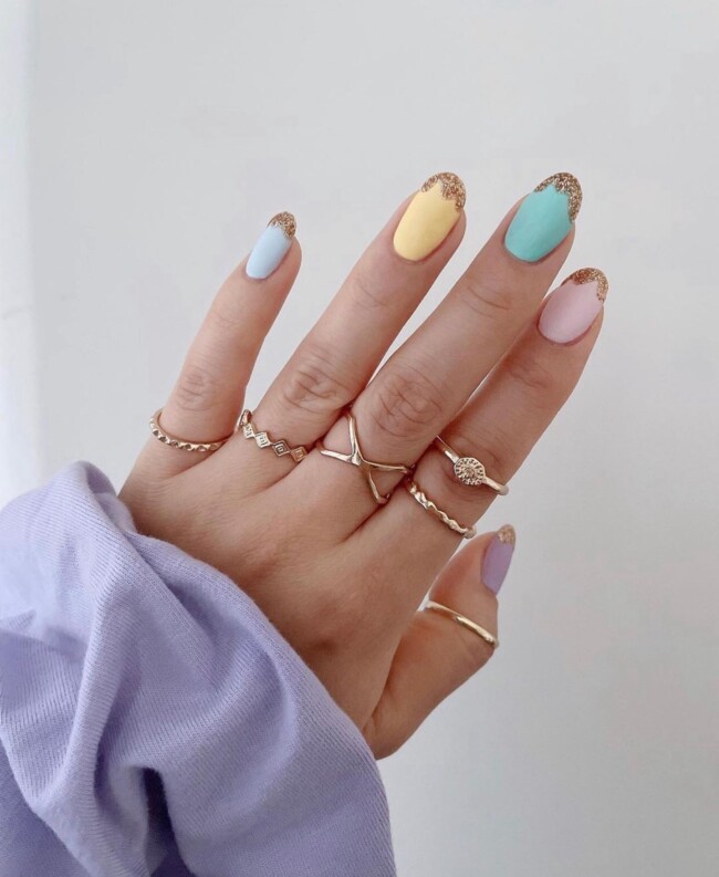 60+ Cute Easter Nail Art Designs — Glitter Tip Pastel Nails