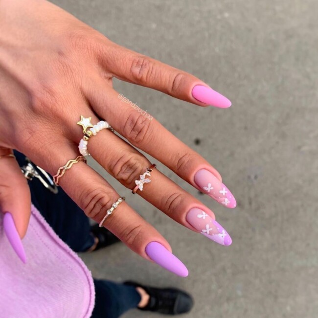 60+ Cute Easter Nail Art Designs — Lilac and Pink Almond Nails