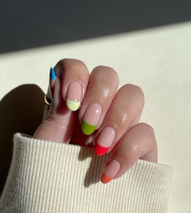 40 Cute Summer Nails for 2022 — Skittle French Tip Nail Art