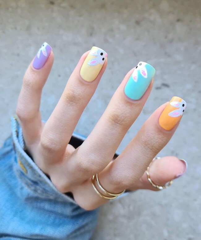 60+ Cute Easter Nail Art Designs — Bunny French Tip Nails