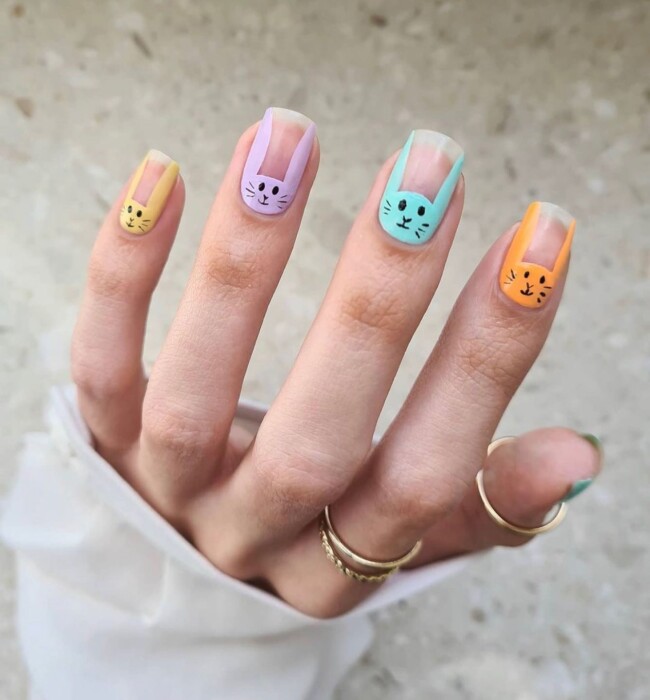 60+ Cute Easter Nail Art Designs — Pastel Bunny Natural Nail Art