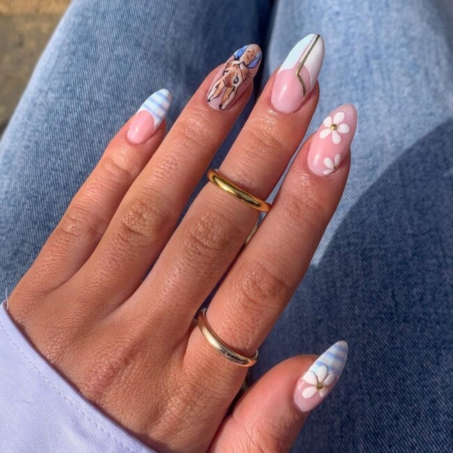 60+ Cute Easter Nail Art Designs — Daisy, Peter Rabbit and French Tip Nails