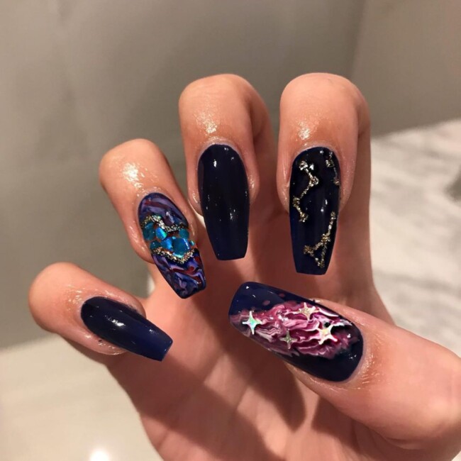 celestial nails, astonishing nails, celestial nail art design, moon and stars nails, celestial nail designs, galaxy nails, celestial nails acrylic, sun and moon nail art designs, black celestial nails, star nails, constellation nails