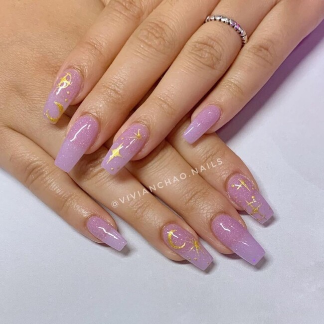 50+ Celestial Nail Art Design — Shimmery Lilac Celestial Nails