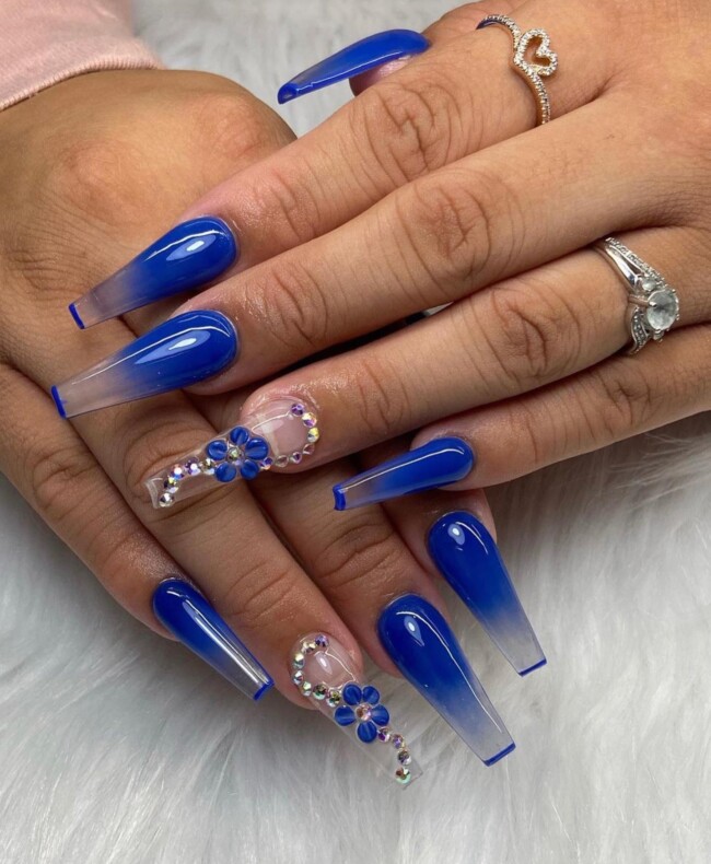 50+ Royal Blue Nail Designs for Everyone — Royal Blue Ombre Clear Tips