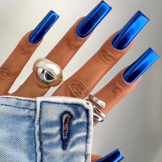 50+ Royal Blue Nail Designs for Everyone — Royal Blue Chrome Effect Nails