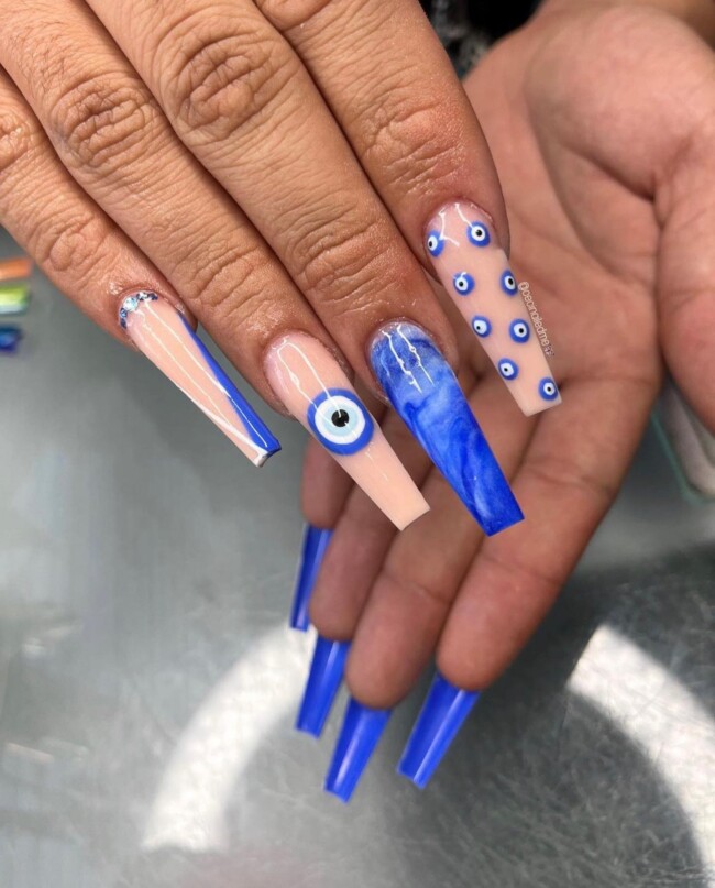 50+ Royal Blue Nail Designs for Everyone — Evil Eye & Marble Royal Blue Nails