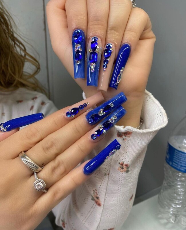 50+ Royal Blue Nail Designs for Everyone — Glam Embellishment Nails