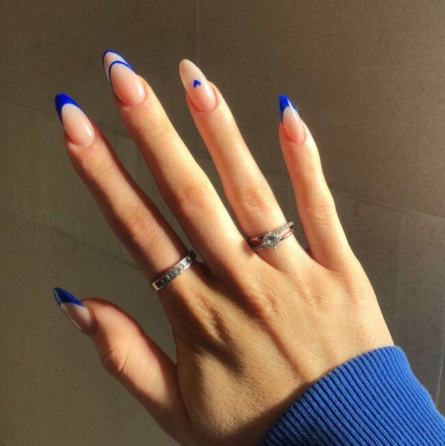 50+ Royal Blue Nail Designs for Everyone — Double French & French Tip Royal Blue Nails