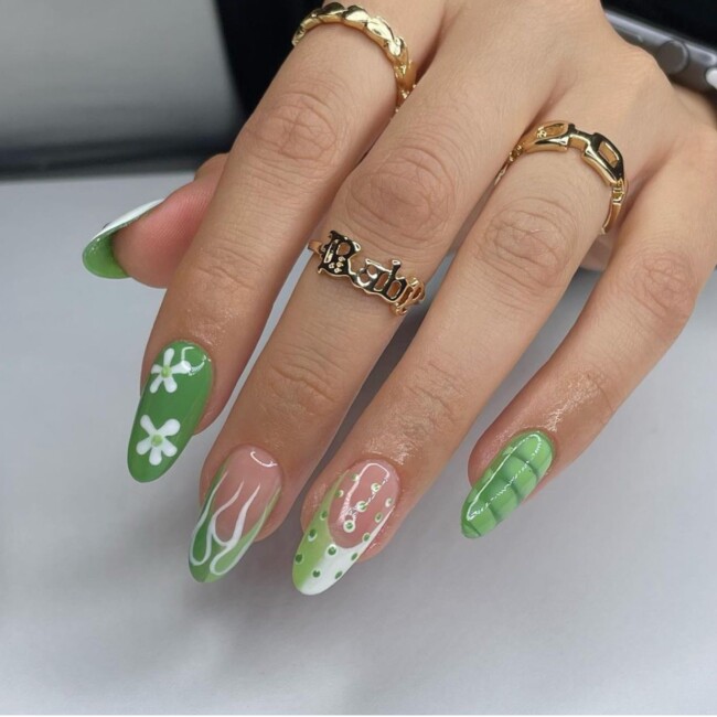 77 Summer French Nails That’ll Match Your Wardrobe — Mixed Green French Nails