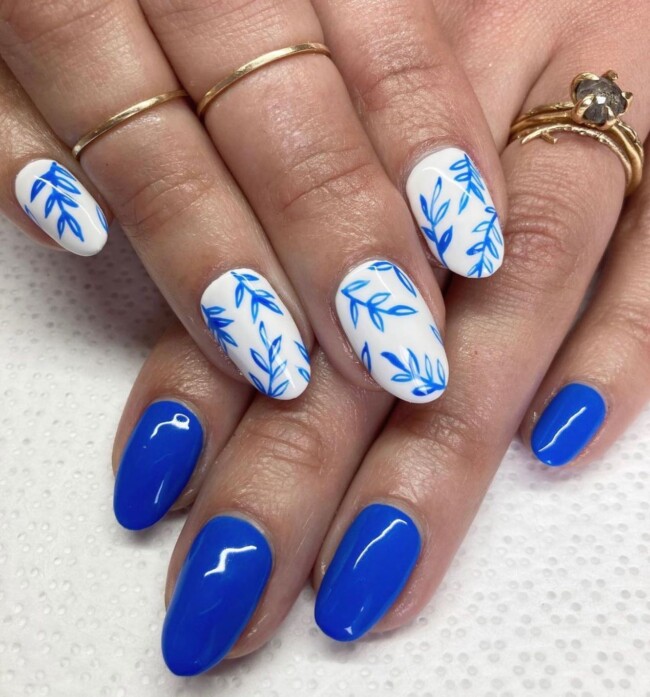 50+ Royal Blue Nail Designs for Everyone — Royal Blue Color Polish & Blue Leave Nails