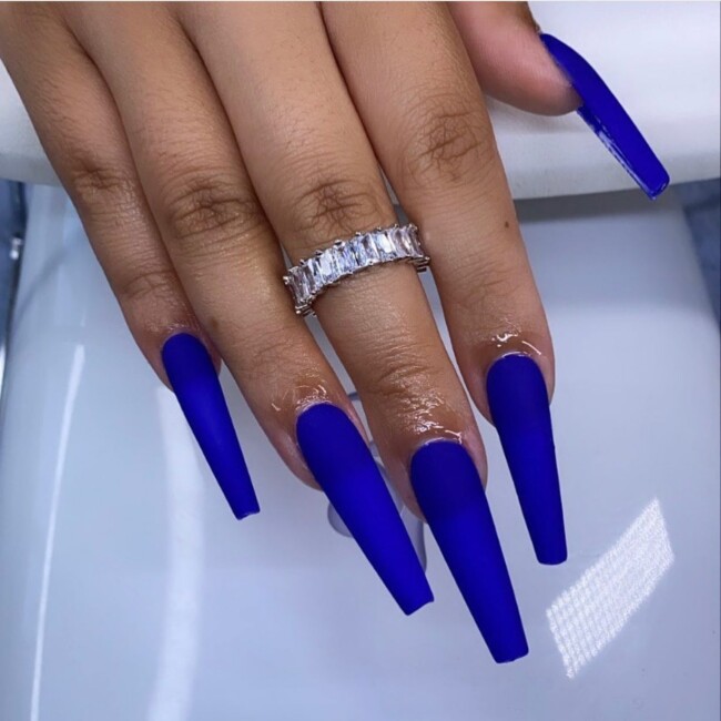 50+ Royal Blue Nail Designs for Everyone — Acrylic Royal Blue Matte Nails