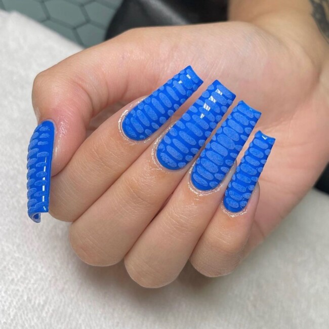 50+ Royal Blue Nail Designs for Everyone — Royal Blue Snakeskin Print Acrylic Nails