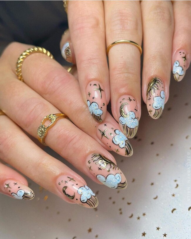 50+ Celestial Nail Art Design — Cute Celestial Nude Nails