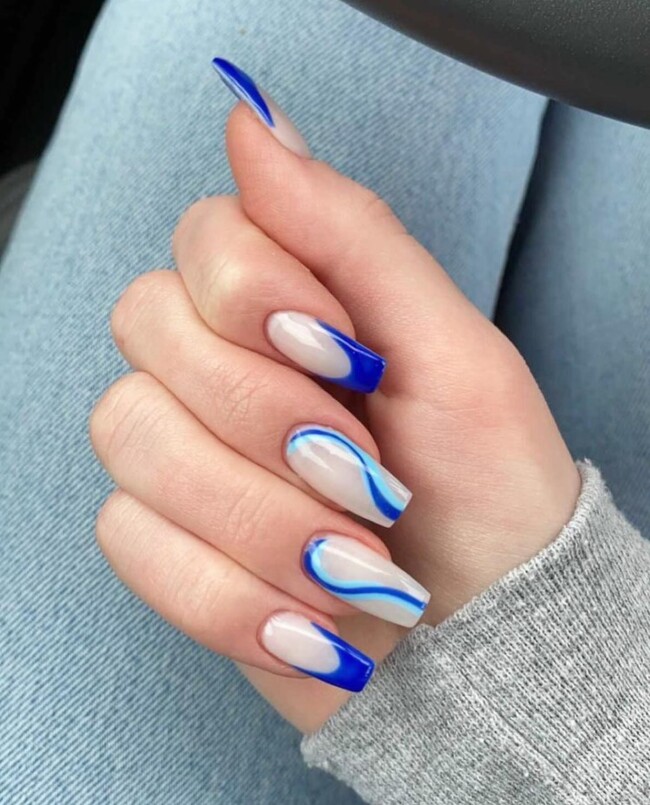 50+ Royal Blue Nail Designs for Everyone — Swirl & French Royal Blue Nail Art