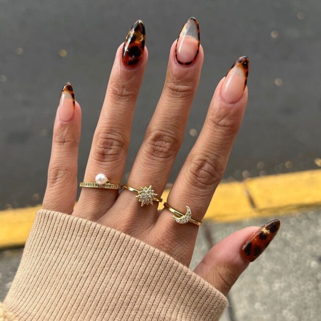 75 Ways to wear Tortoiseshell Nails — Tortoiseshell Border Clear Nail Art