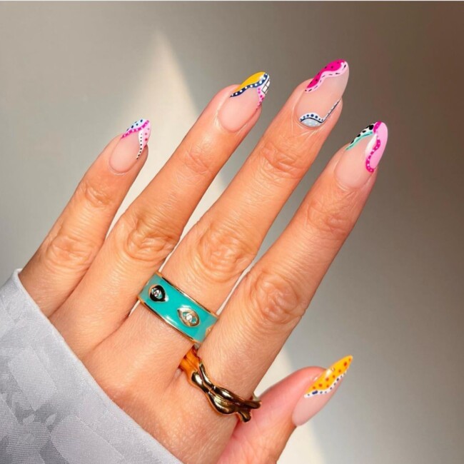 77 Summer French Nails That’ll Match Your Wardrobe — Boho Colorful Abstract French Nails